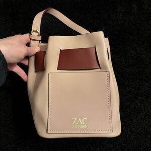 ZAC Zac Posen Blush and Burgundy Leather Bucket Bag